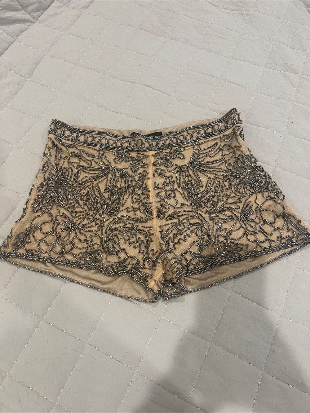 Forever 21 Nude Shorts with Silver Beaded Embroidery